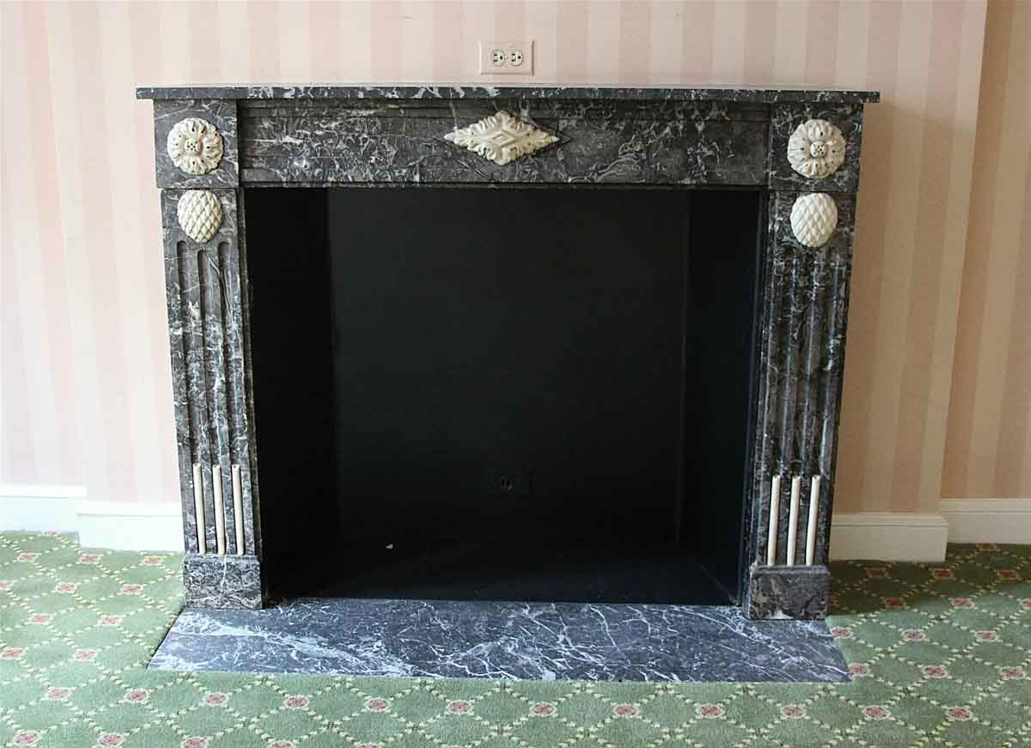 Hand-Carved Floral French Regency Gray Marble Mantel Waldorf Astoria Hotel  For Sale