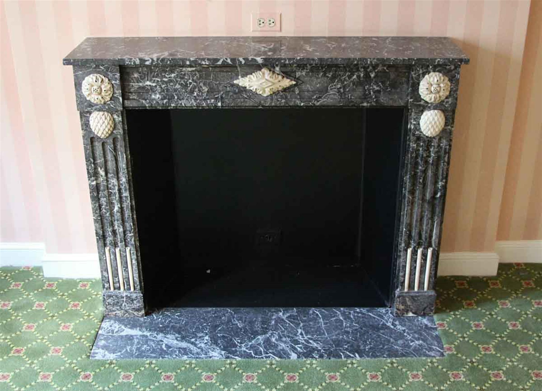 Late 19th Century Floral French Regency Gray Marble Mantel Waldorf Astoria Hotel  For Sale