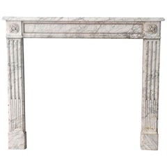 Antique 1880s NYC Waldorf Astoria Hotel French White Marble Mantel with Gray Veining