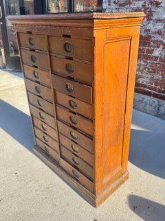 1880's Oak Antique Industrial 18 Drawer Library / file Cabinet Amberg's Imperal