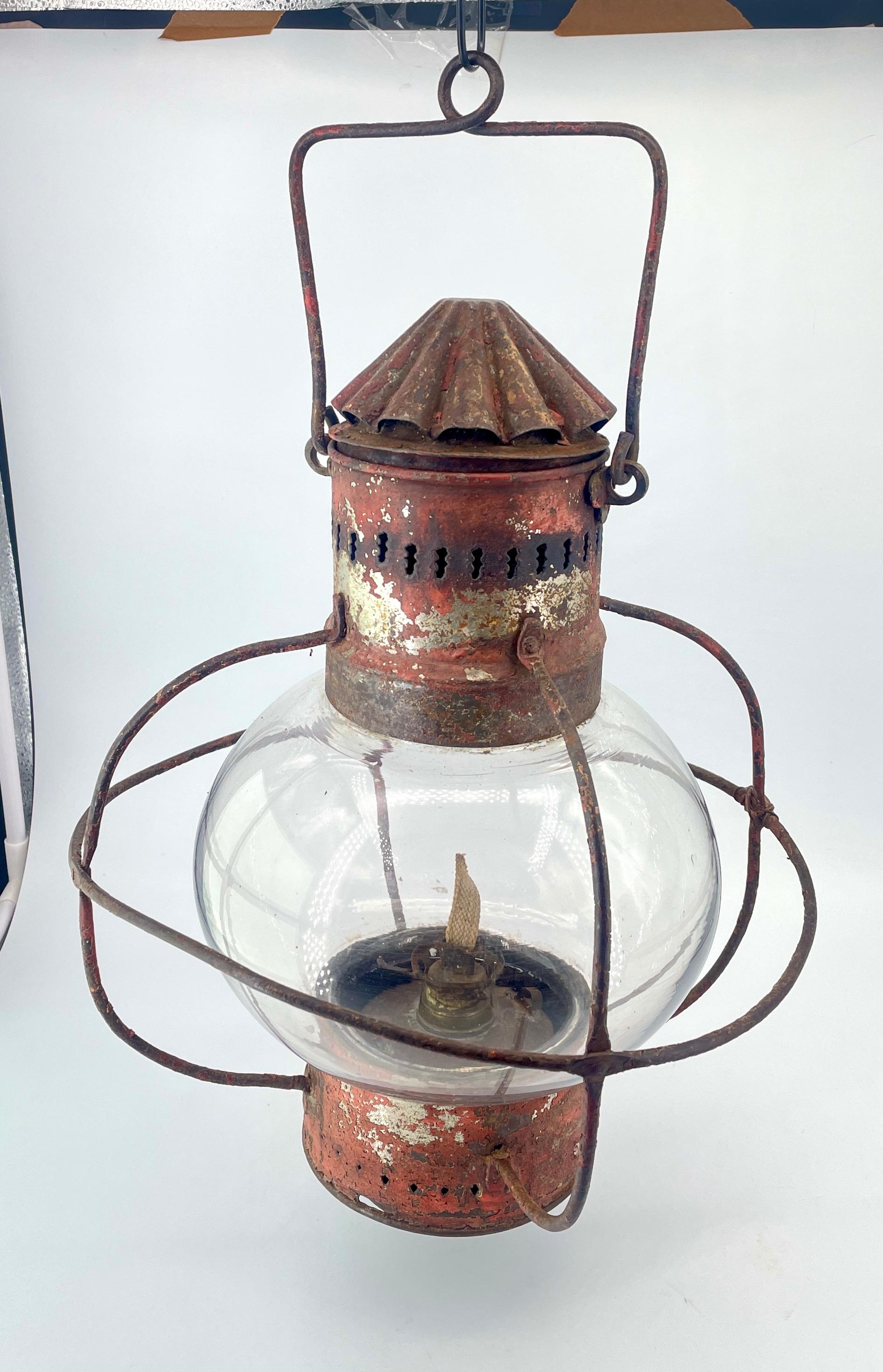 Victorian 1880s Onion Porch Lantern Rustic Caged Globe Cabin-Modern Nautical Bubble Lamp For Sale