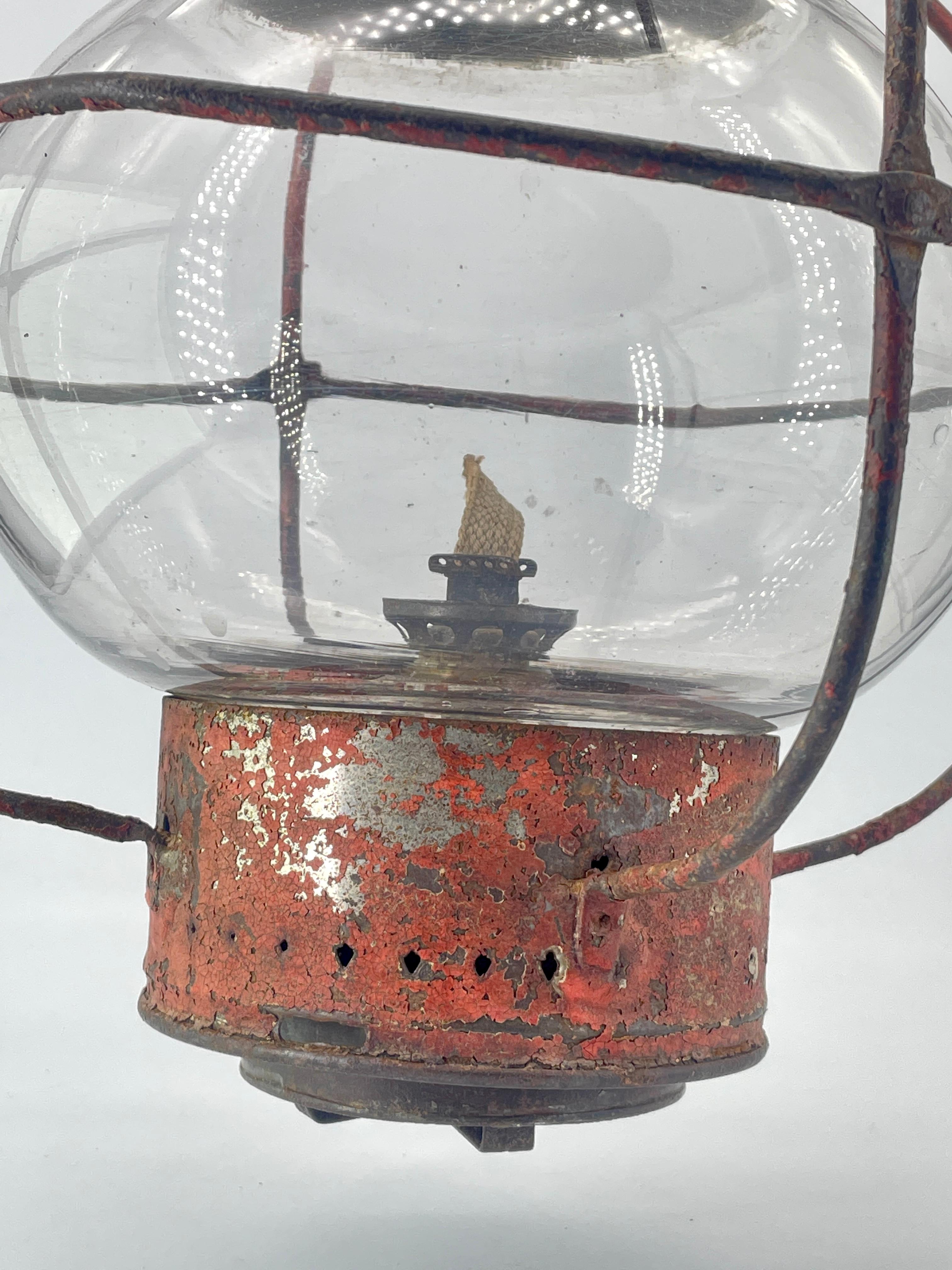 American 1880s Onion Porch Lantern Rustic Caged Globe Cabin-Modern Nautical Bubble Lamp For Sale