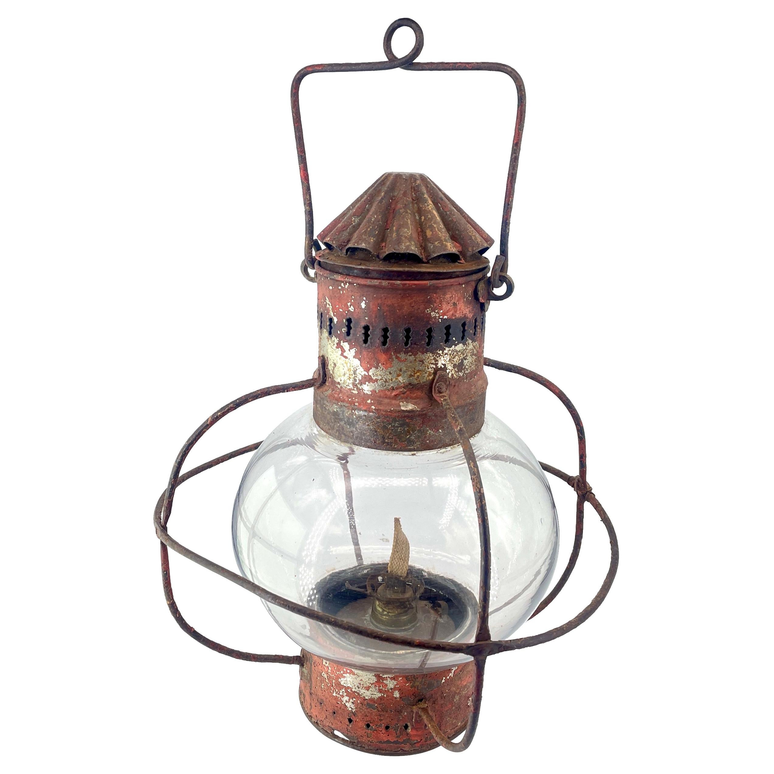 1880s Onion Porch Lantern Rustic Caged Globe Cabin-Modern Nautical Bubble Lamp For Sale