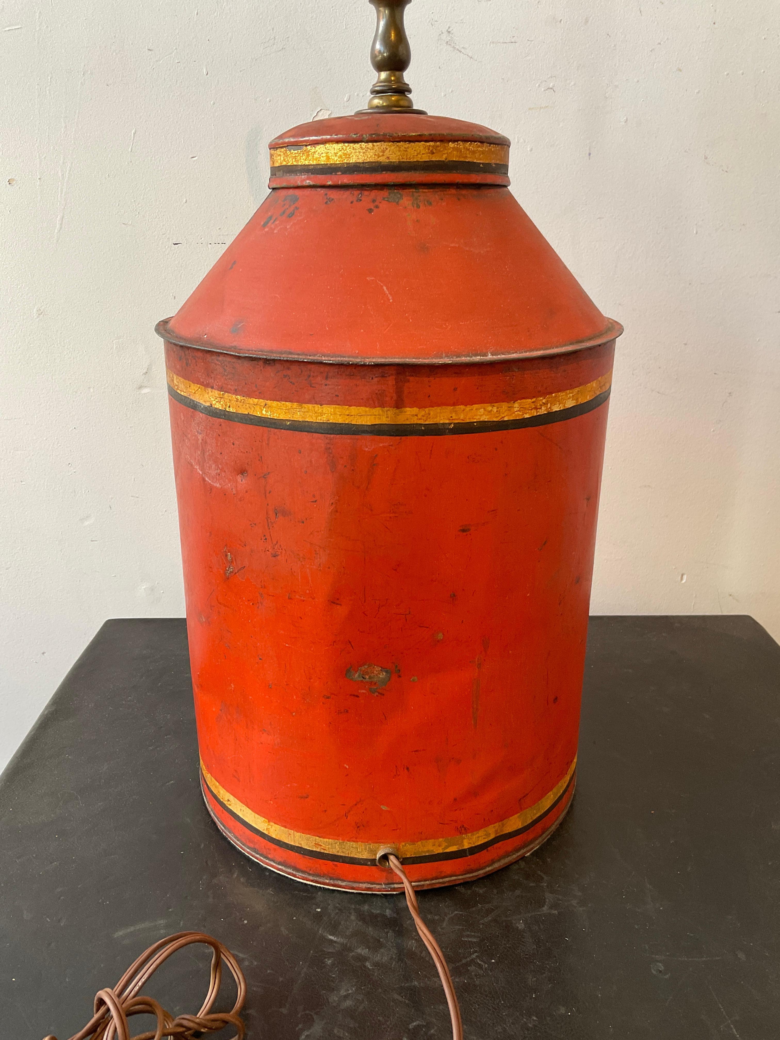 1880s Orange # 5 Tole Tea Canister lamp For Sale 2