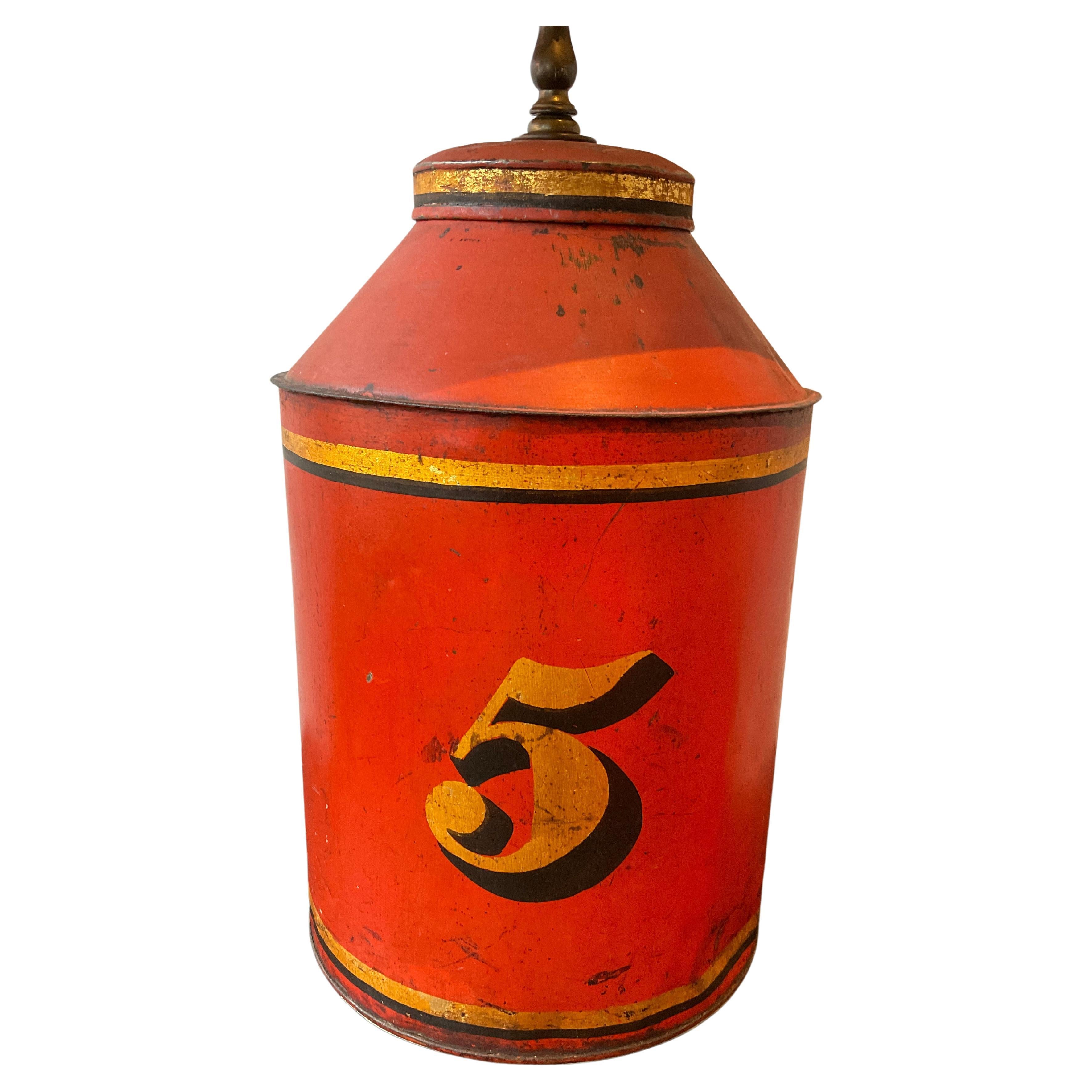 1880s Orange # 5 Tole Tea Canister lamp For Sale