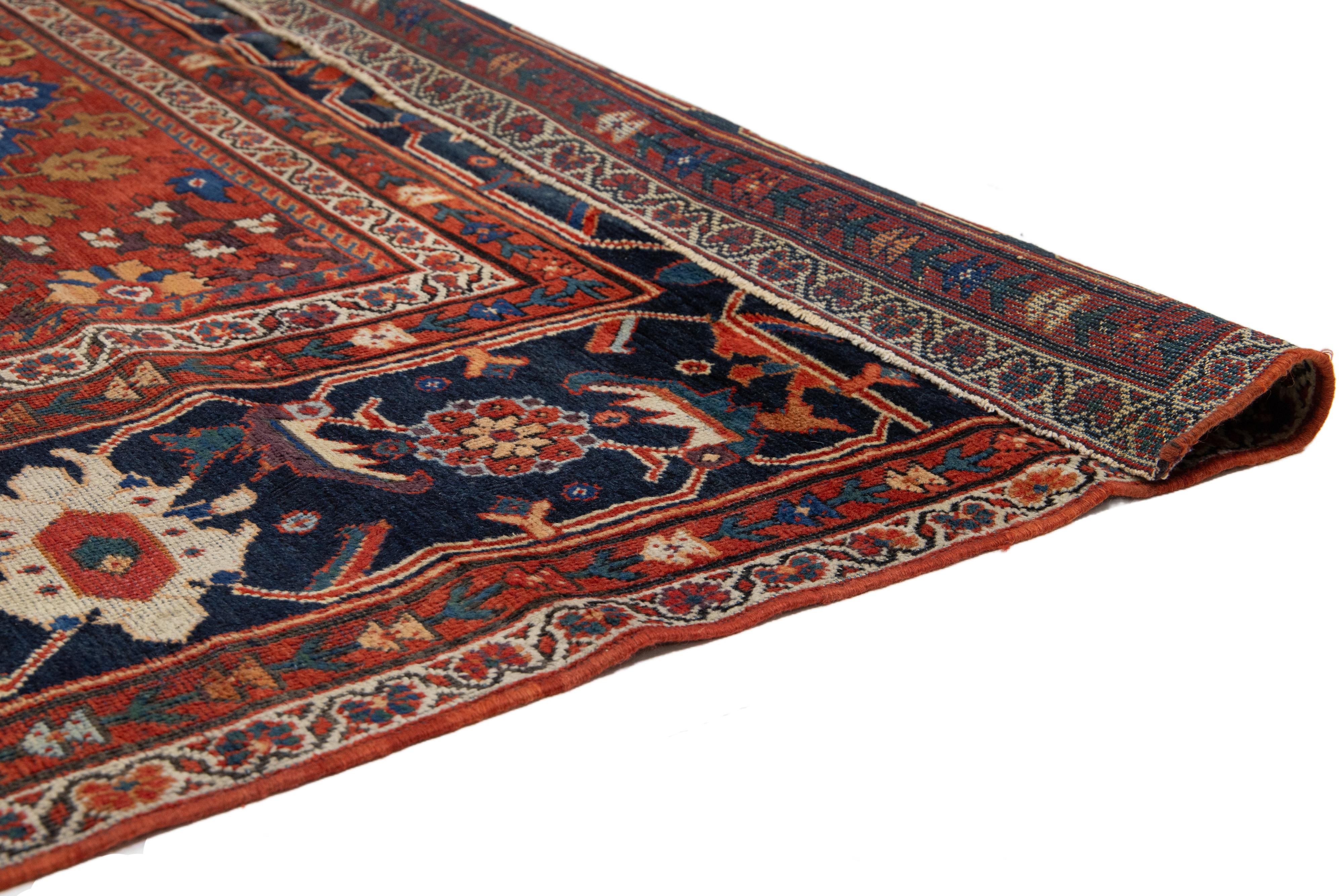 Noué à la main Grand tapis persan Sultanabad en laine rouge à motifs floraux anciens des années 1880 en vente