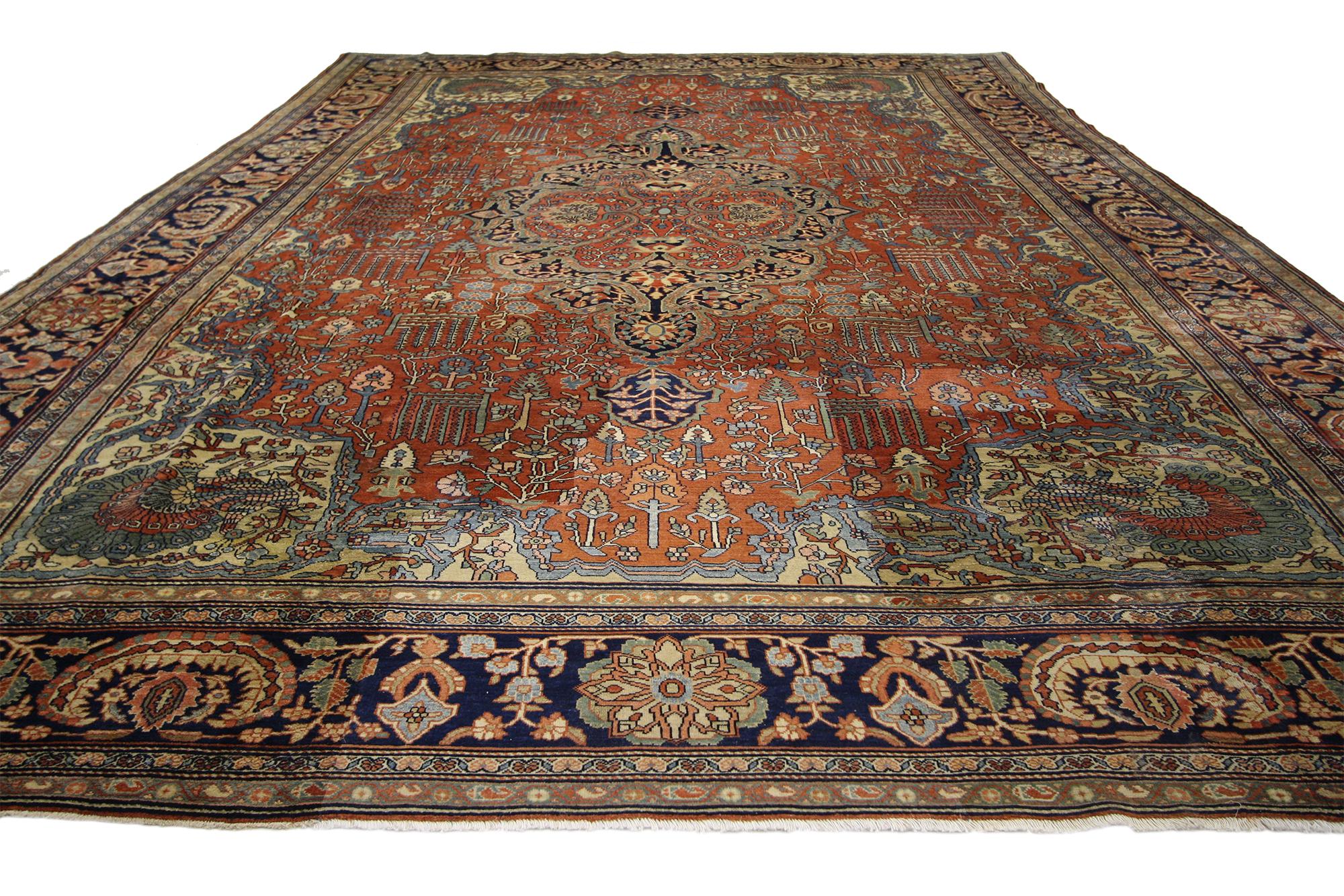 Annodato a mano Tappeto persiano Sarouk Farahan del 1880, 09'00 x 13'02 in vendita