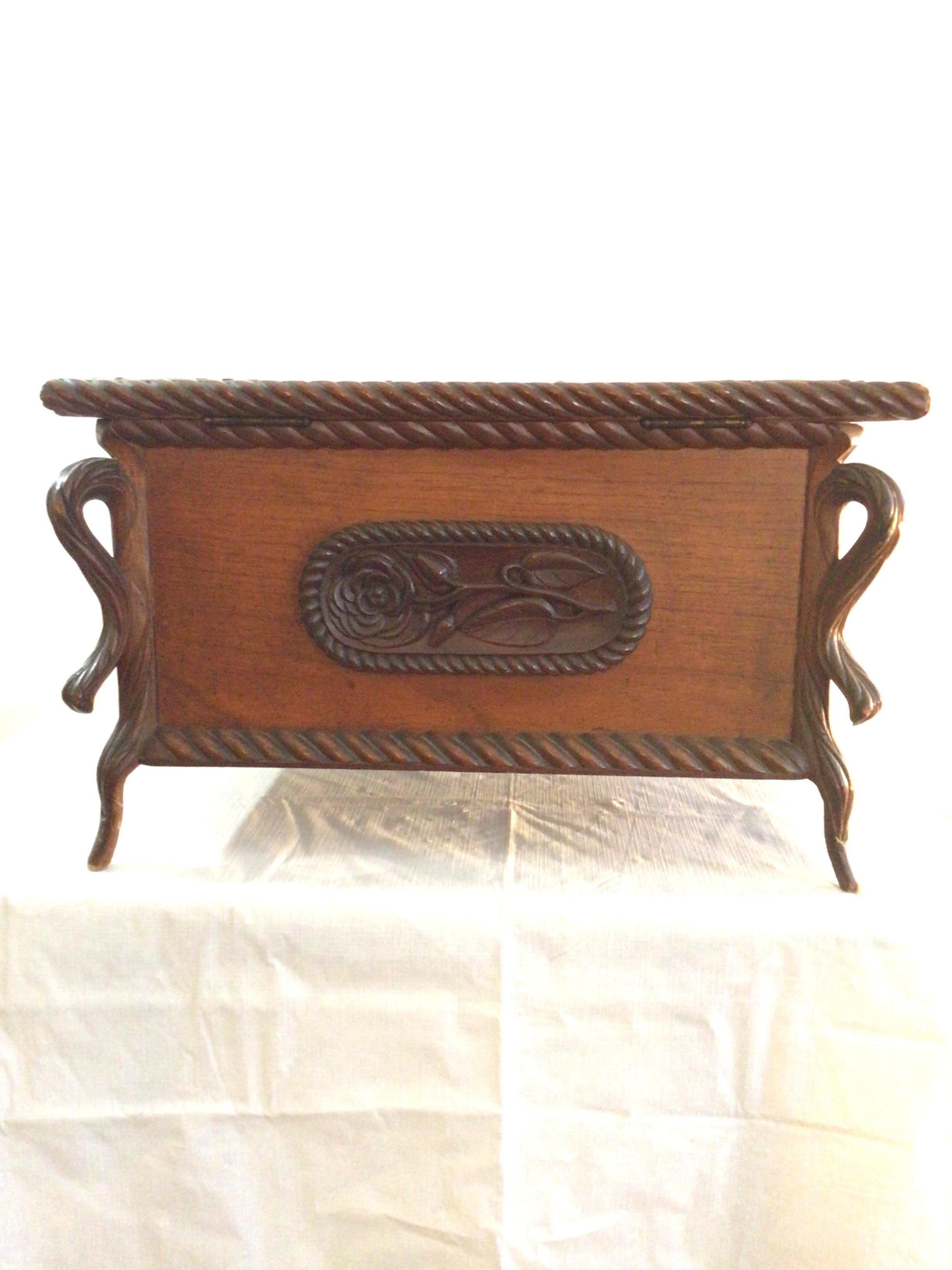 Unknown 1880s Oversized Victorian Carved Wood Jewelry Box For Sale