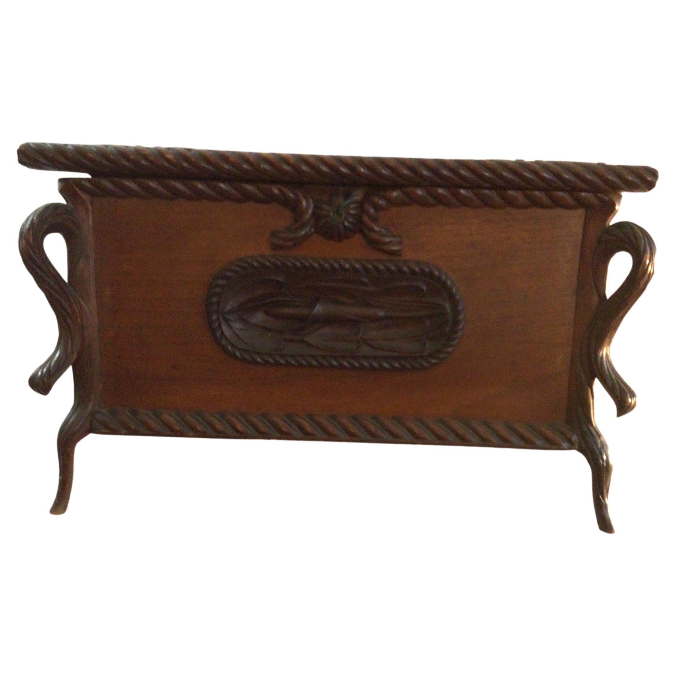 1880s Oversized Victorian Carved Wood Jewelry Box