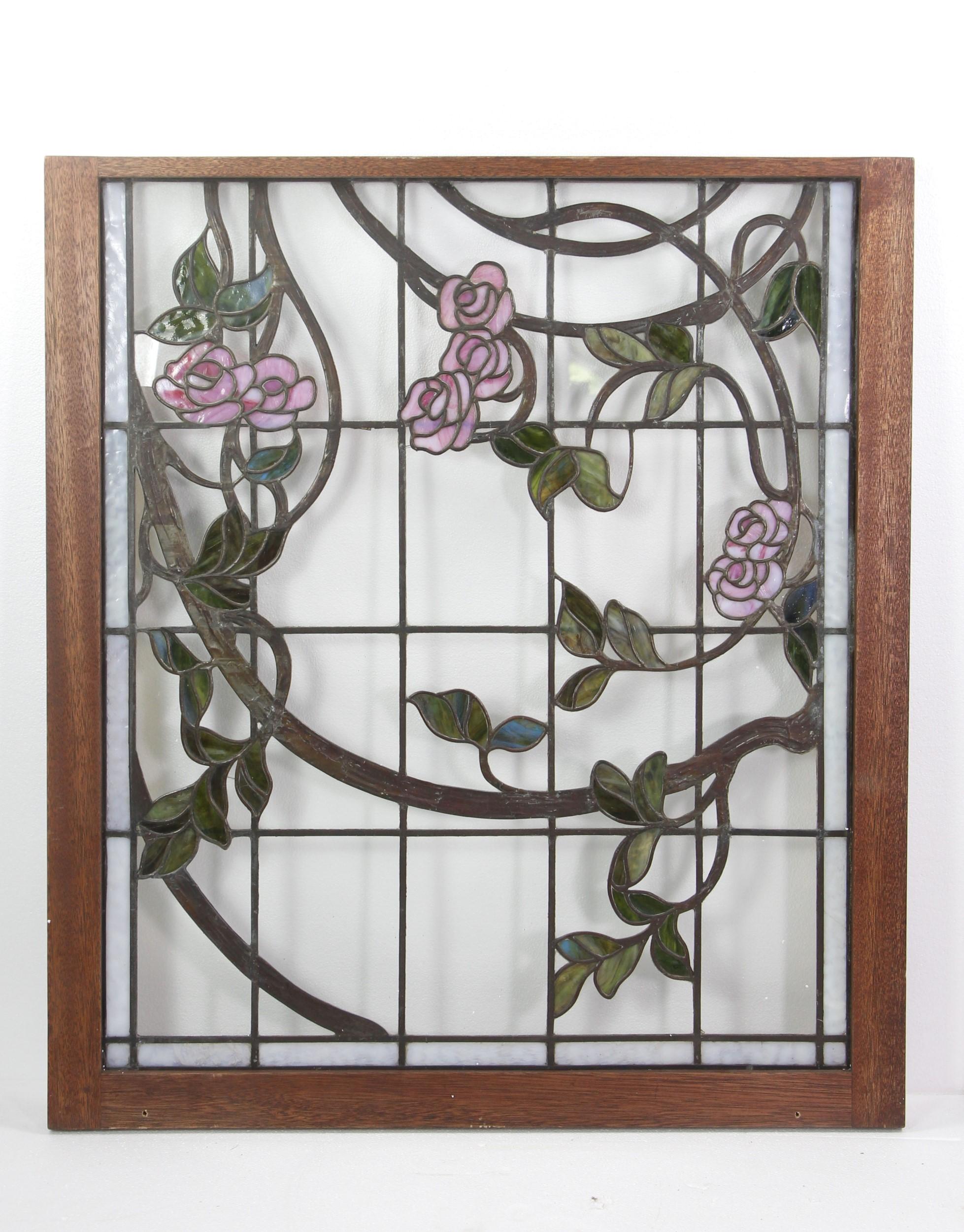 1880s Pair Floral Water Lilies Stained Glass Windows Set from a Kentucky Mansion 4