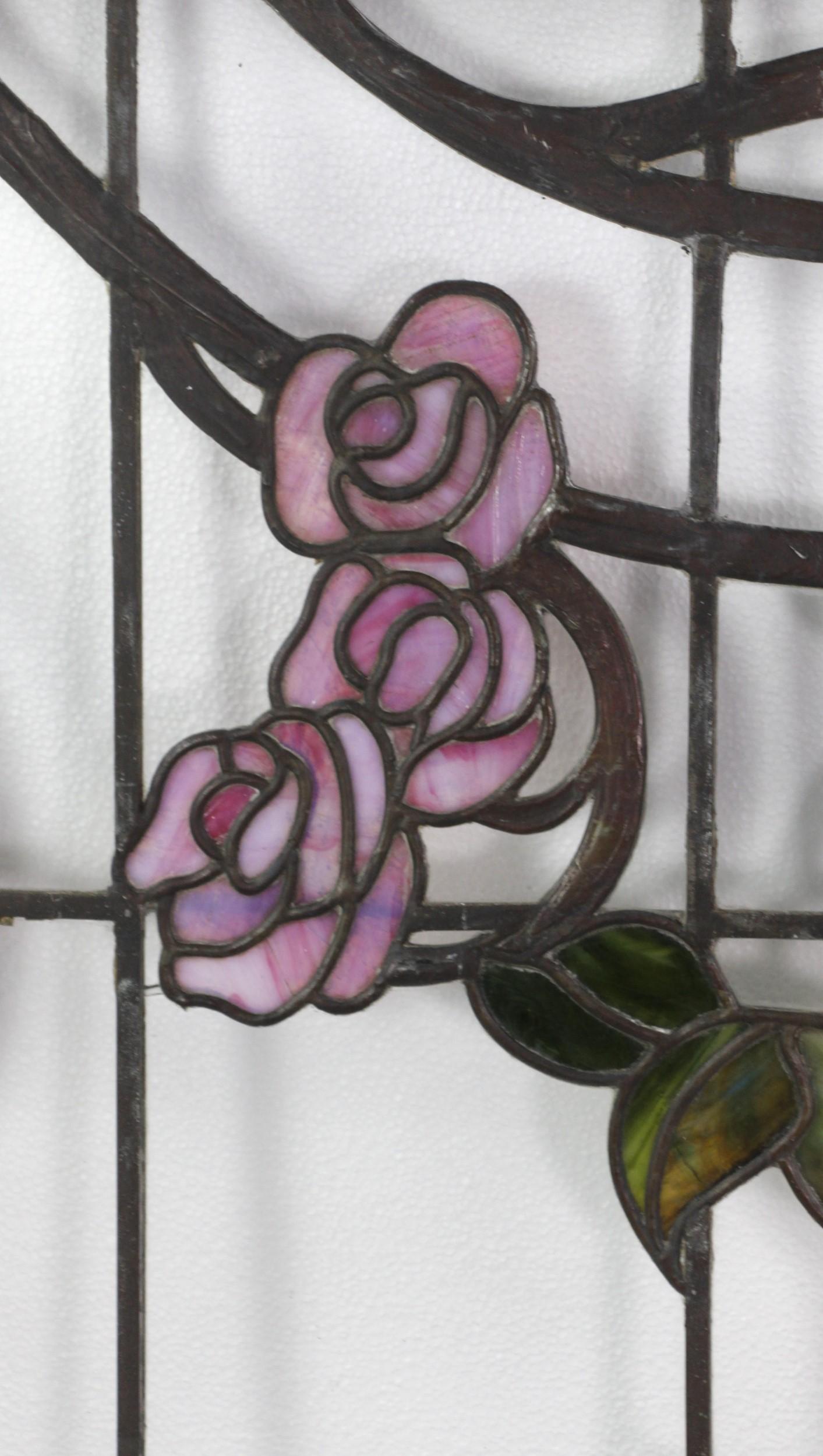 1880s Pair Floral Water Lilies Stained Glass Windows Set from a Kentucky Mansion 6