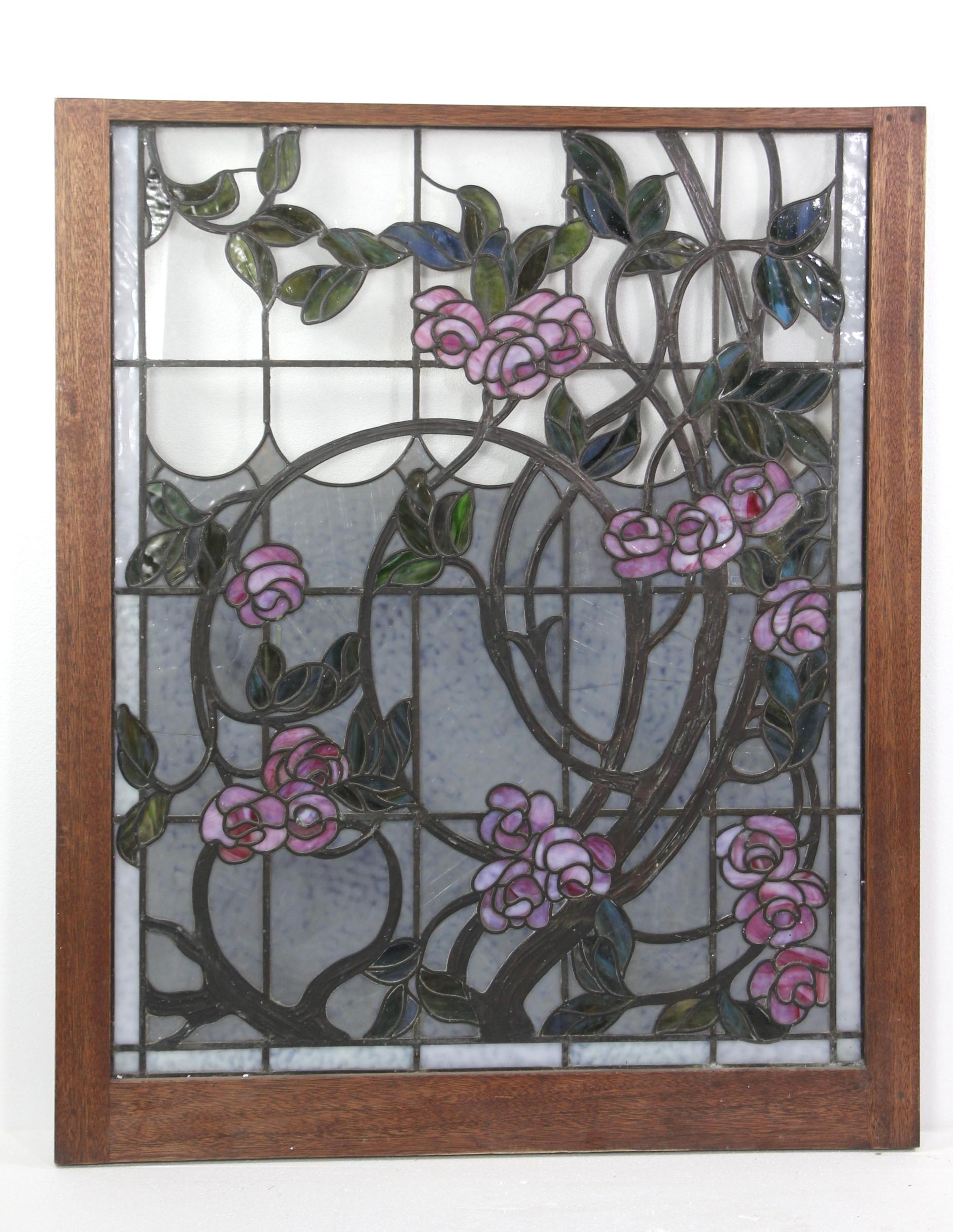 1880s Pair Floral Water Lilies Stained Glass Windows Set from a Kentucky Mansion 7