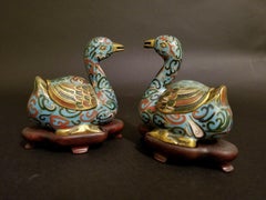 1880's Pair of Chinese Cloisonné Enamel Censer, Ducks on the Fitted Wood Base