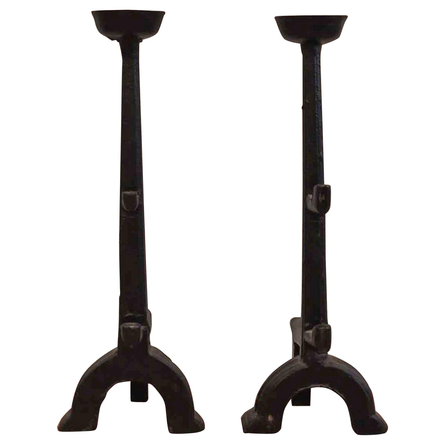 1880s Pair of Hand-Forged Mission Andirons