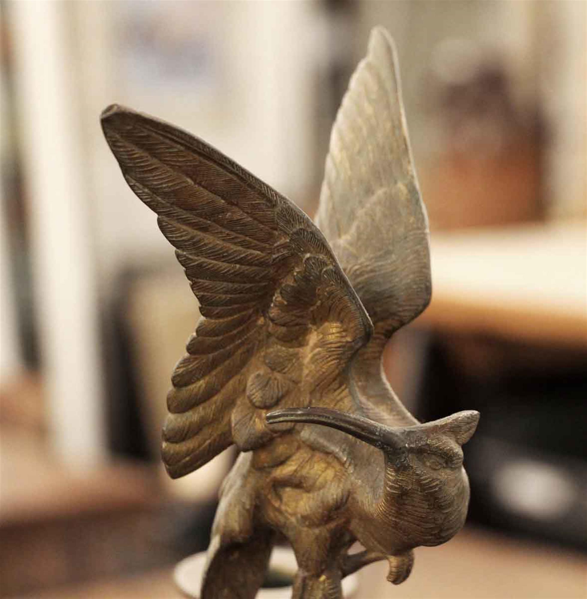 American 1880s Pair Solid Bronze 6 Arm Ornate Candelabras Heron Bird Details For Sale