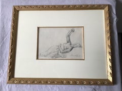 1880s Paul Albert Besnard Pencil Drawing of a Reclining Woman