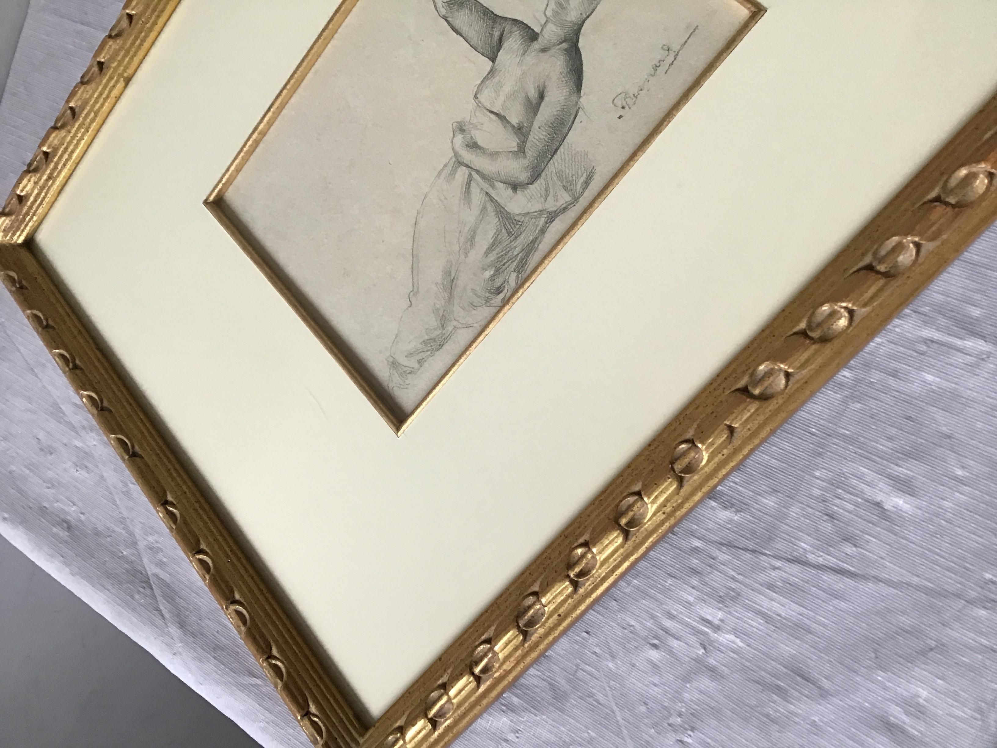 Late 19th Century 1880s Paul Albert Besnard Pencil Drawing of a Reclining Woman For Sale