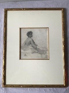 1880s Paul Albert Besnard Pencil Drawing of a Sitting Woman