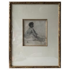 Antique 1880s Paul Albert Besnard Pencil Drawing of a Sitting Woman