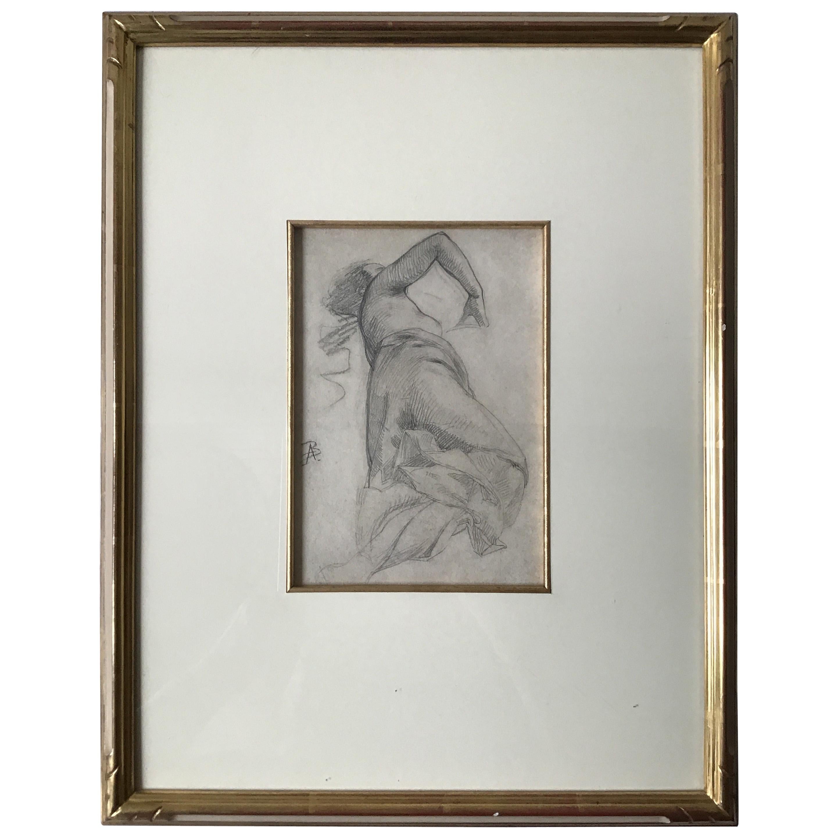 1880s Paul Albert Besnard Pencil Drawing of a Woman