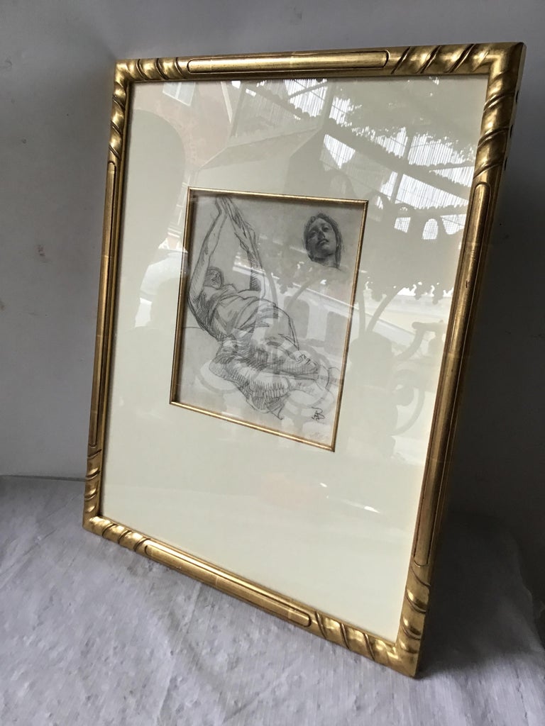 1880s Paul Albert Besnard Pencil Drawing of Floating Face In Good Condition For Sale In Tarrytown, NY