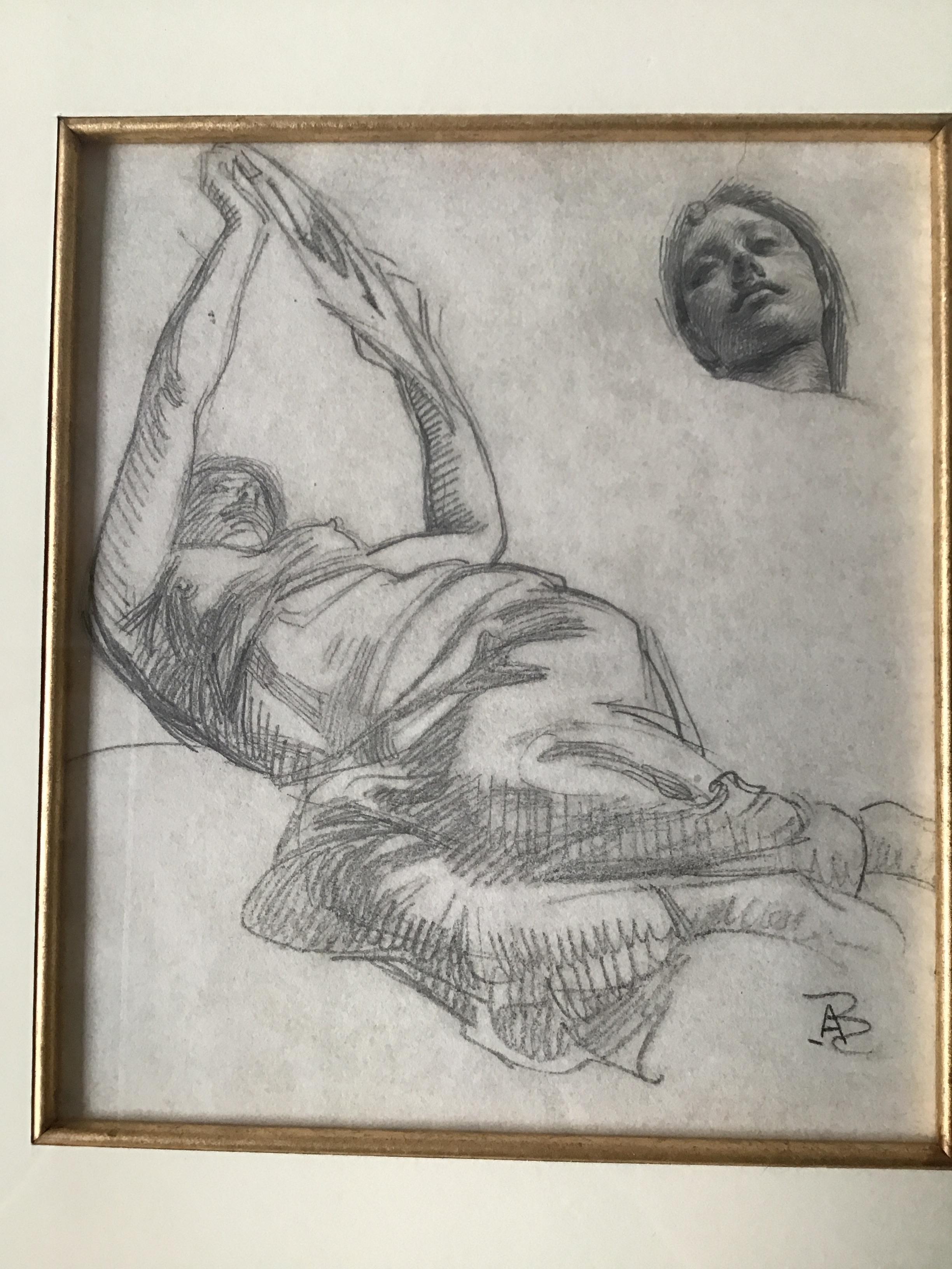 Fin du XIXe siècle 1880s Paul Albert Besnard Dessin au crayon d'un visage flottant en vente
