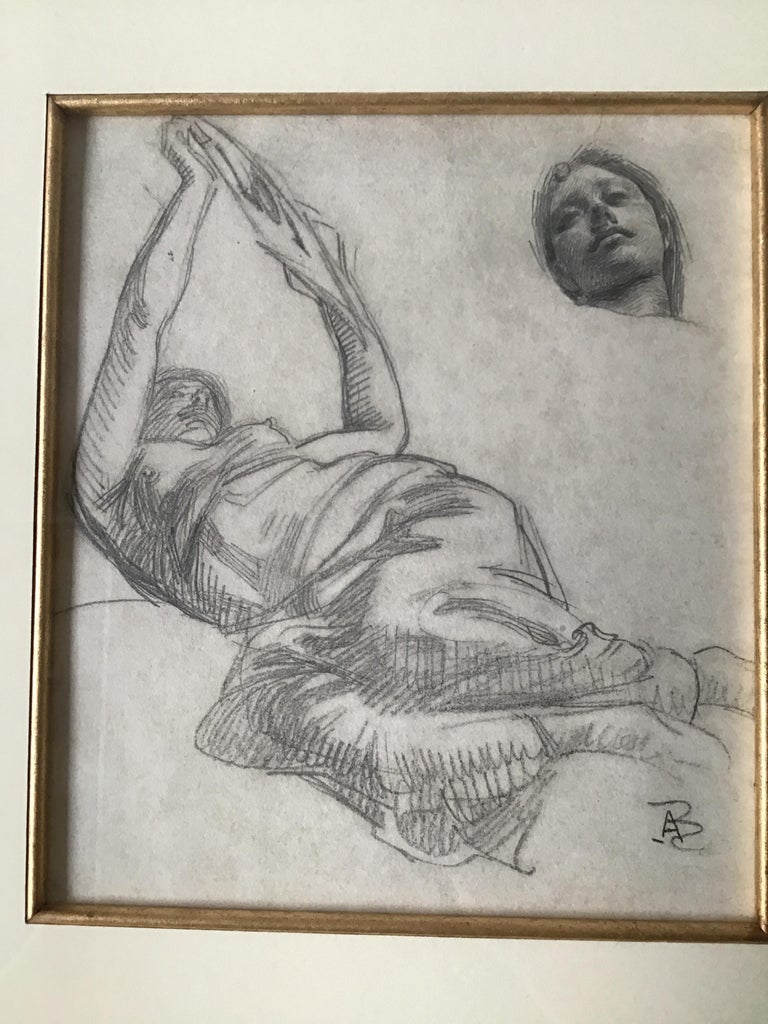 Late 19th Century 1880s Paul Albert Besnard Pencil Drawing of Floating Face For Sale