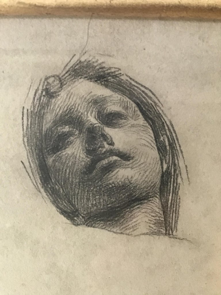 1880s Paul Albert Besnard Pencil Drawing of Floating Face For Sale 1