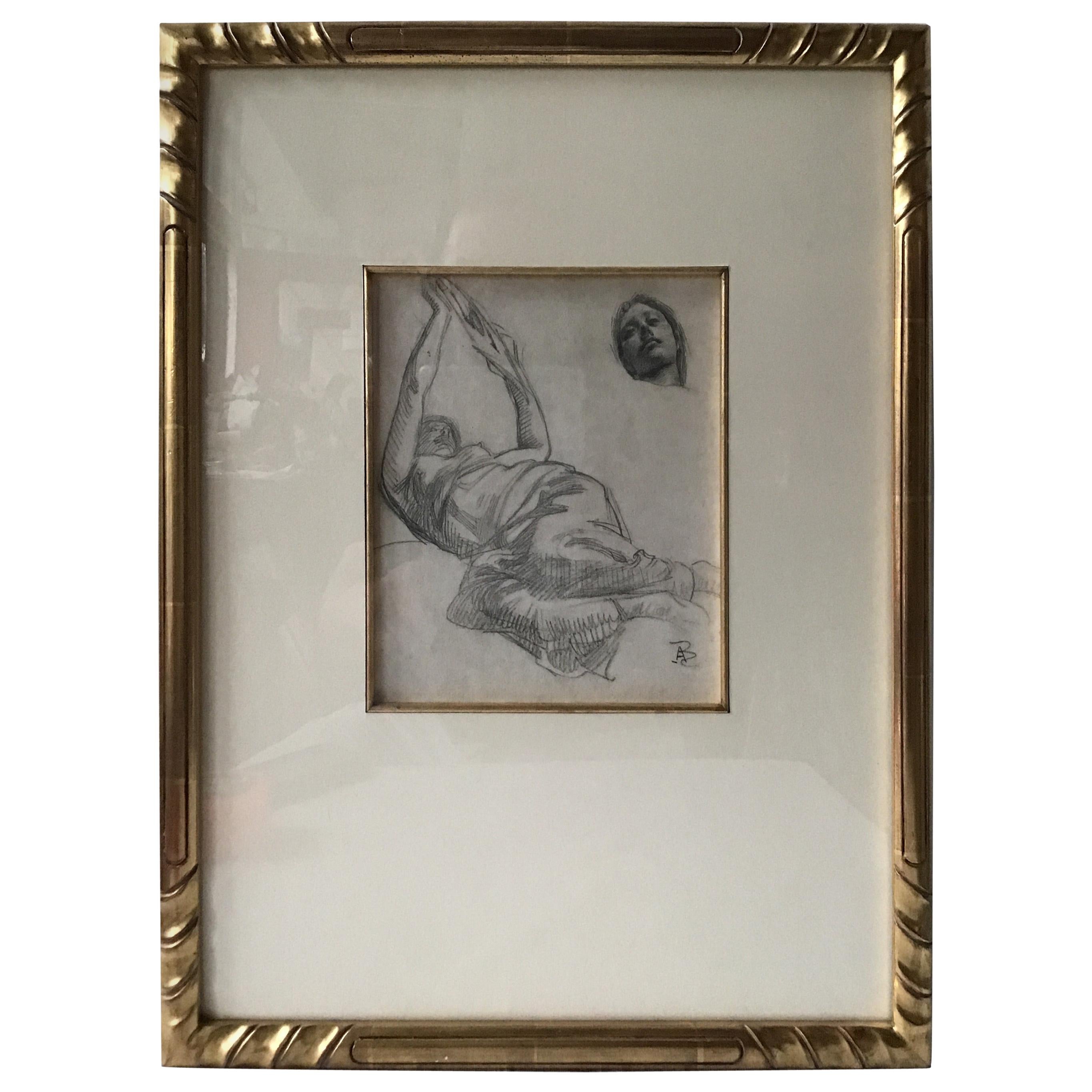 Disegno a matita del 1880 di Paul Albert BESNARD di un volto fluttuante