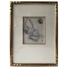 Antique 1880s Paul Albert Besnard Pencil Drawing of Floating Face