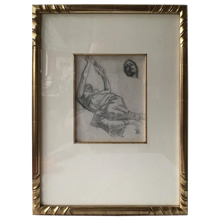 1880s Paul Albert Besnard Pencil Drawing of Floating Face For Sale