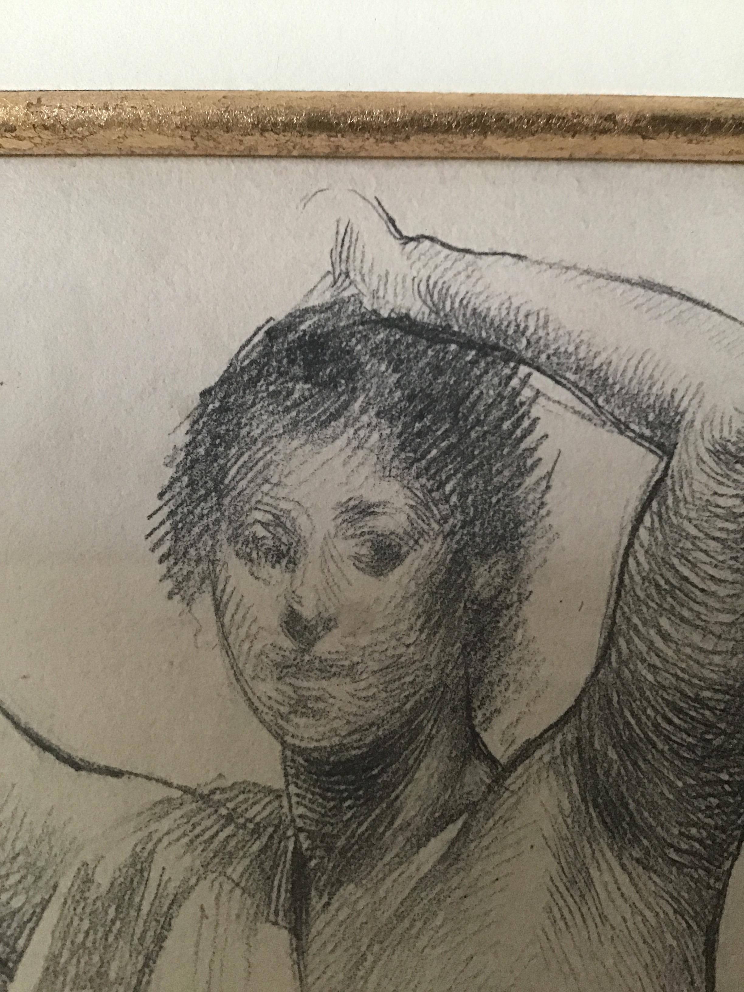 1880s Paul Albert Besnard Pencil Drawing of a Draped Woman In Good Condition For Sale In Tarrytown, NY