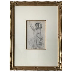 1880s Paul Albert Besnard Pencil Drawing of a Draped Woman
