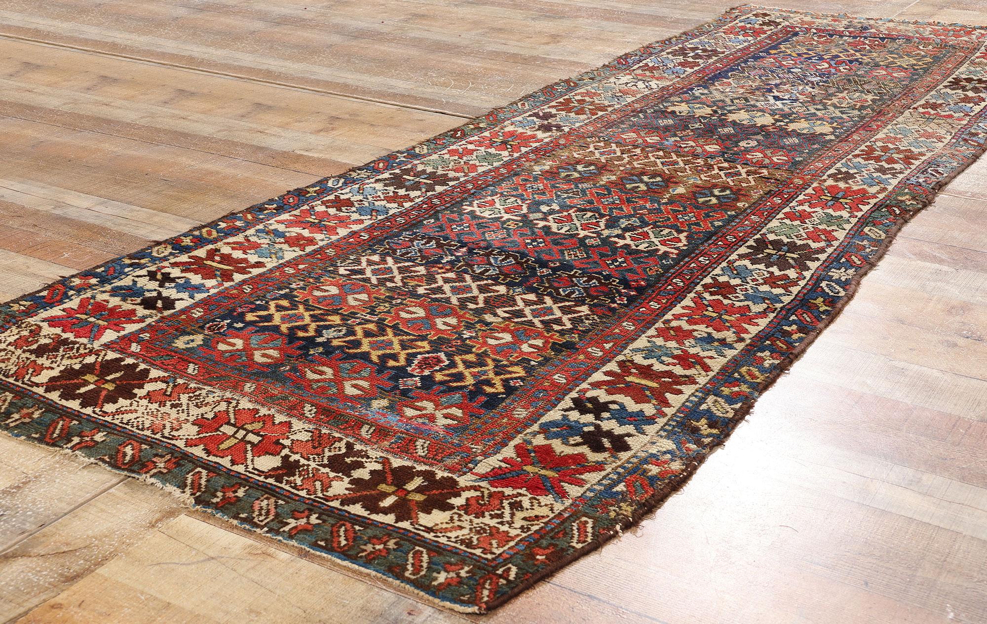 Kazako Runner persiano del nord-ovest del 1880 con stile tribale in vendita