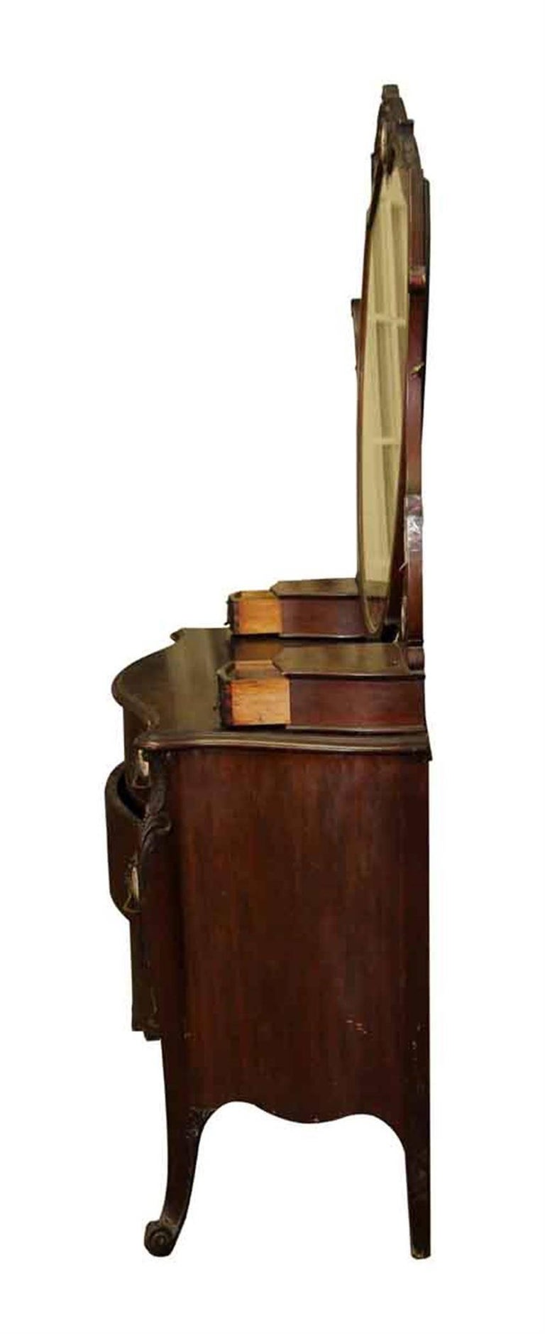 1880s Queen Anne Mahogany Vanity Dresser with Original Beveled Mirror