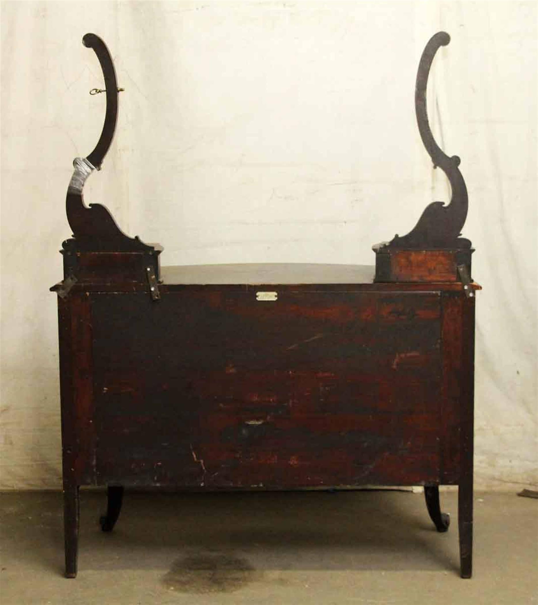 1880s Queen Anne Mahogany Vanity Dresser with Original Beveled Mirror 1