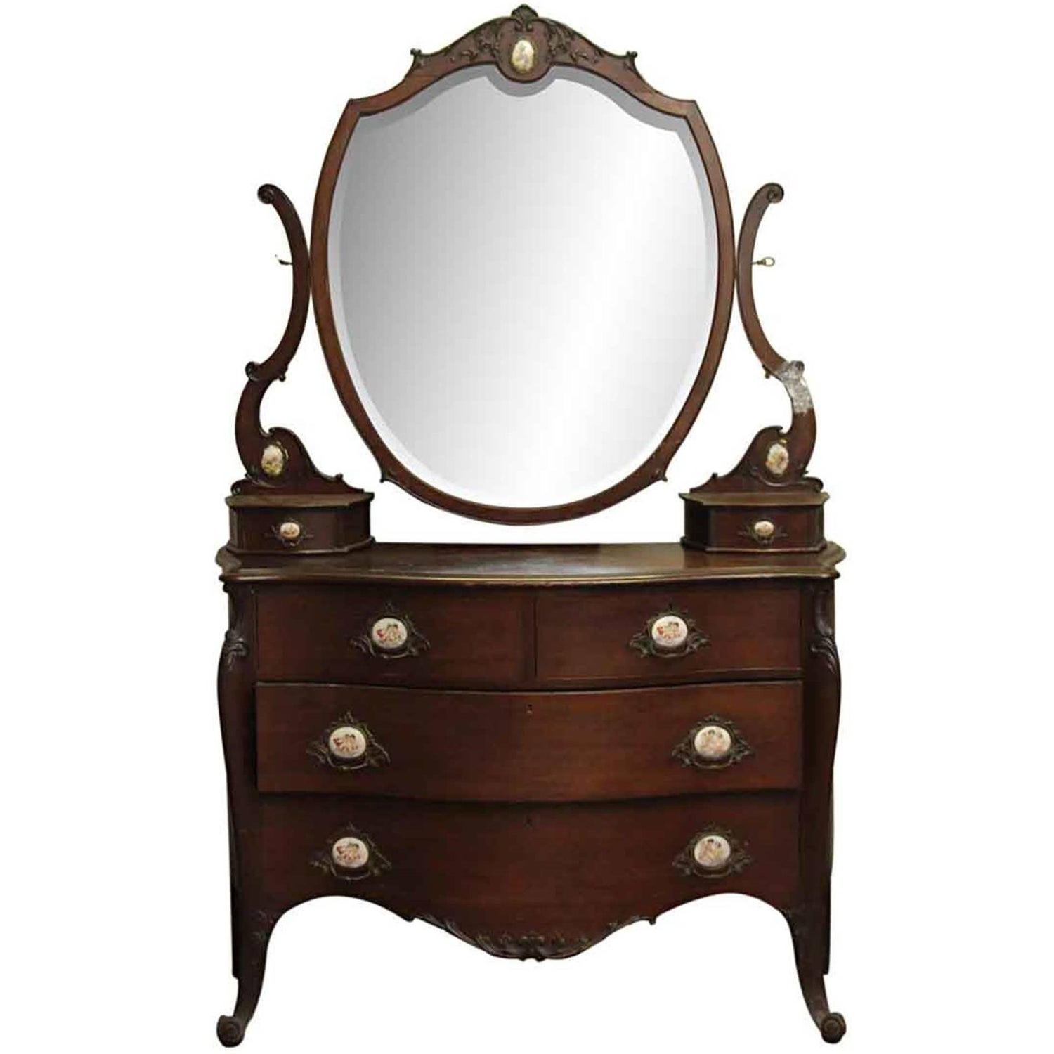 1880s Queen Anne Mahogany Vanity Dresser With Original Beveled