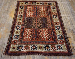 1880s Red Blue Ivory Tribal Tree Antique Caucasian Kazak Rug 4'6"x5'8" Carpet