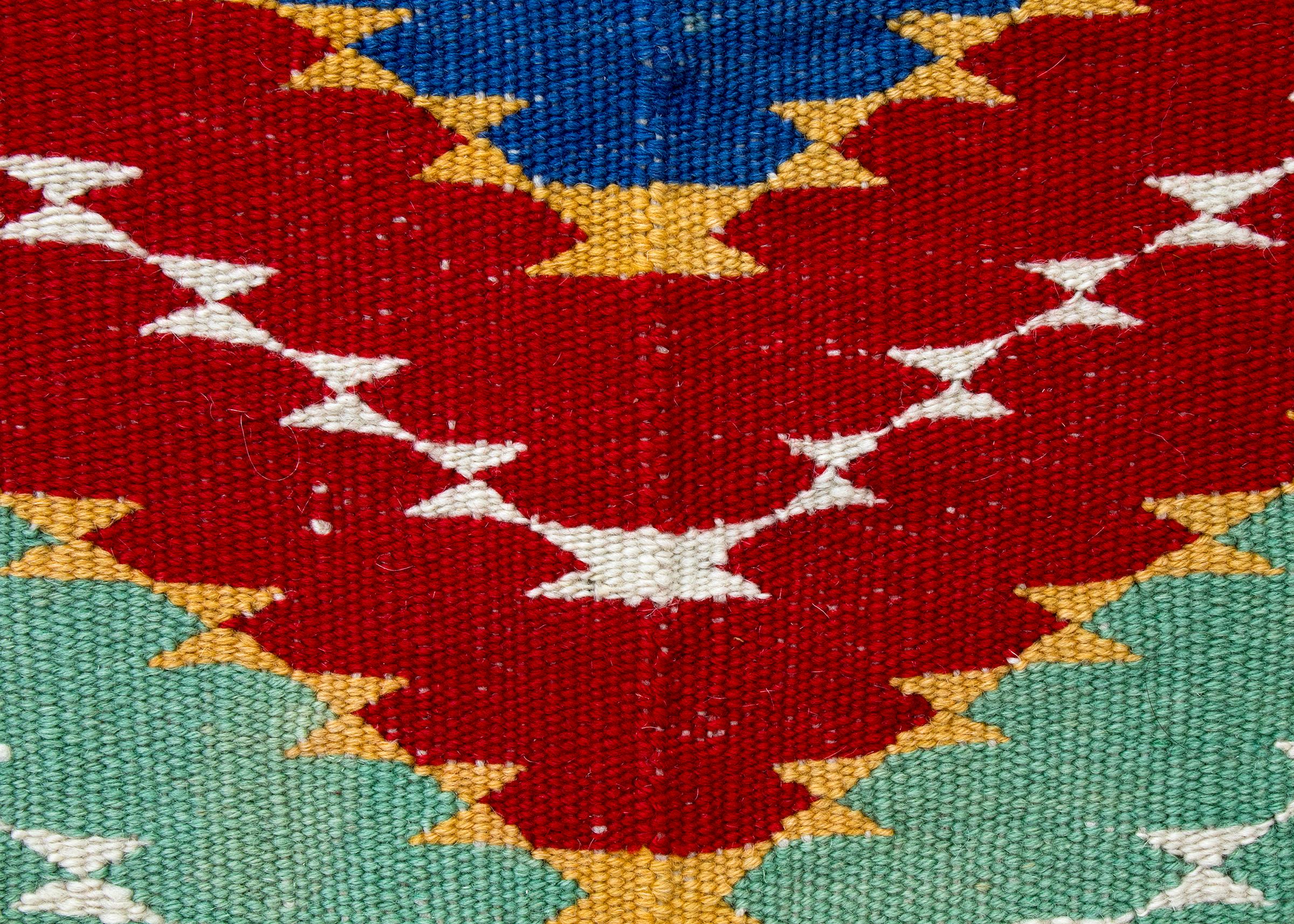 Rio Grande Serape, 1880s Saltillo, Germantown Yarns Diamond Pattern, Red Green In Good Condition For Sale In Denver, CO