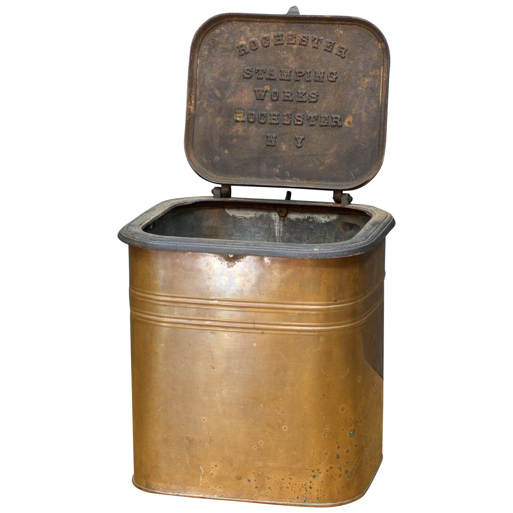 1880s Rochester Stamping Works Copper Coal Can Industrial Waste Trash Bin