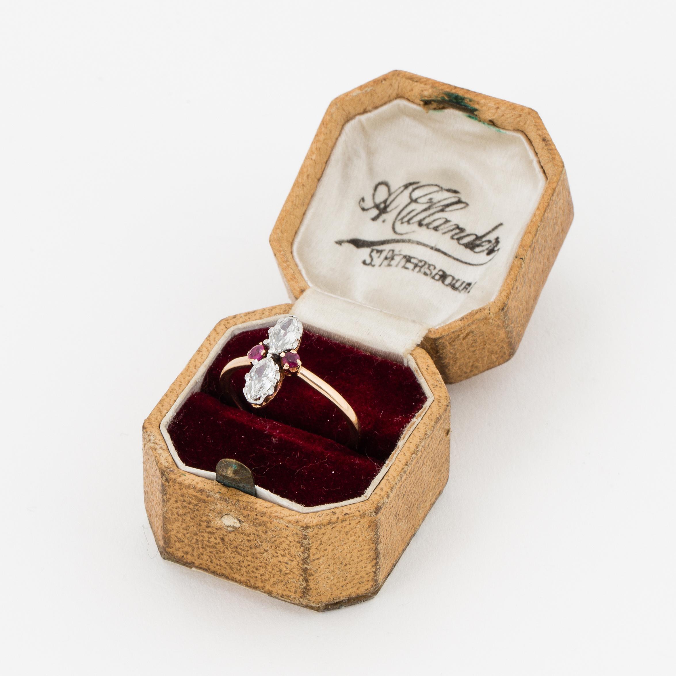 Marquise Cut 1880s Ruby and marquise-cut diamond ring - A.Tillander