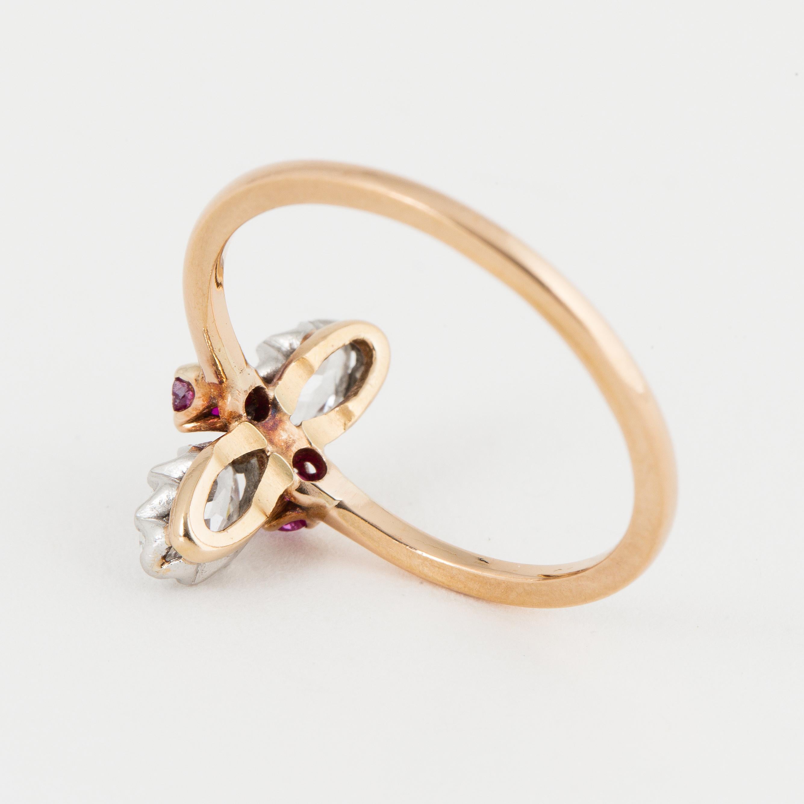 1880s Ruby and marquise-cut diamond ring - A.Tillander In Good Condition In Malmö, Skåne län