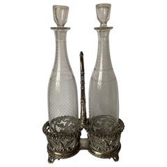 1880s Silver Eagle Motif Bottle Stand and Glass Decanters by EB Maltby