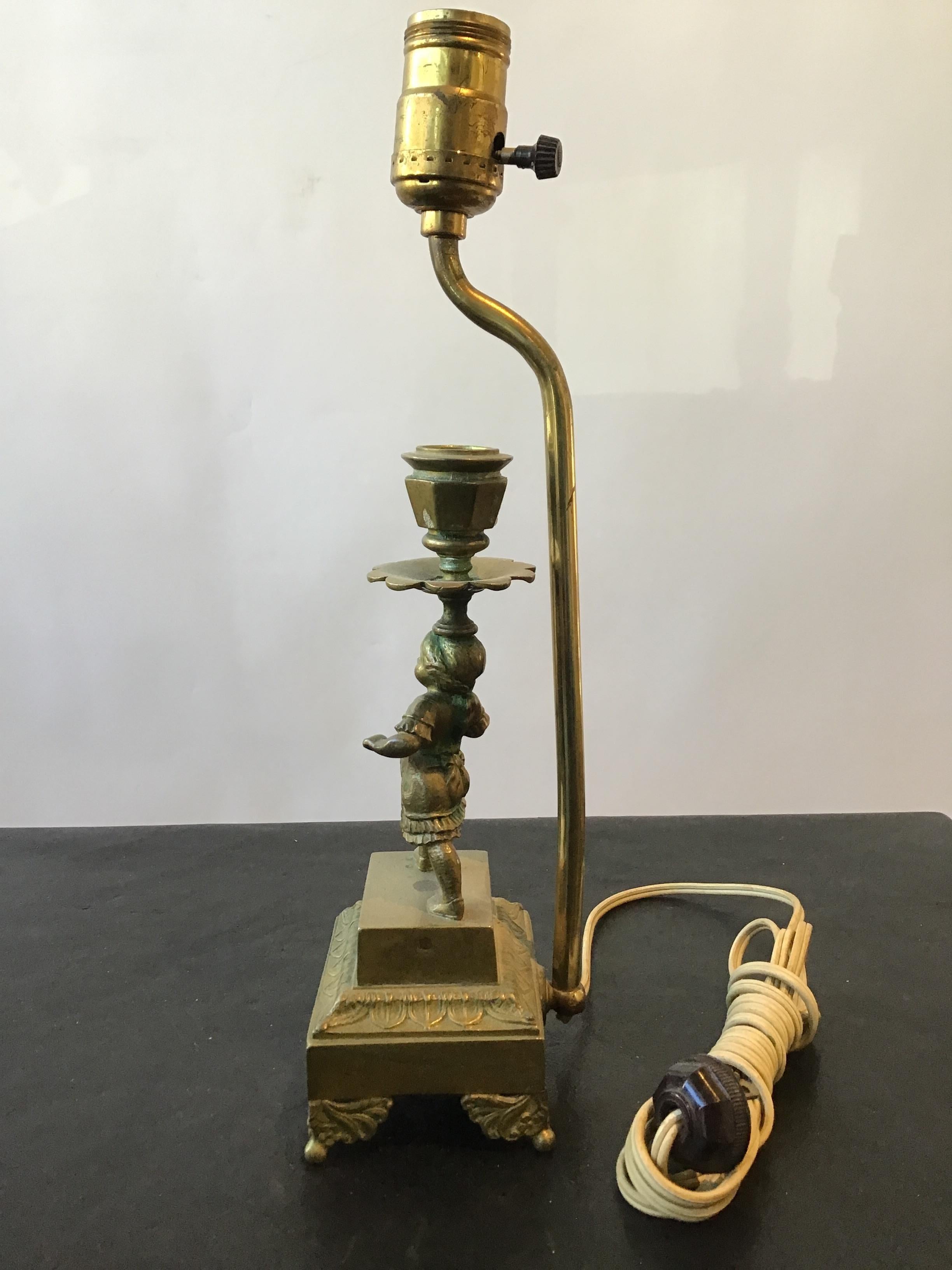 Late 19th Century 1880s Small Bronze Boy Candlestick Lamp