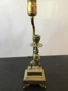 1880s Small Bronze Boy Candlestick Lamp