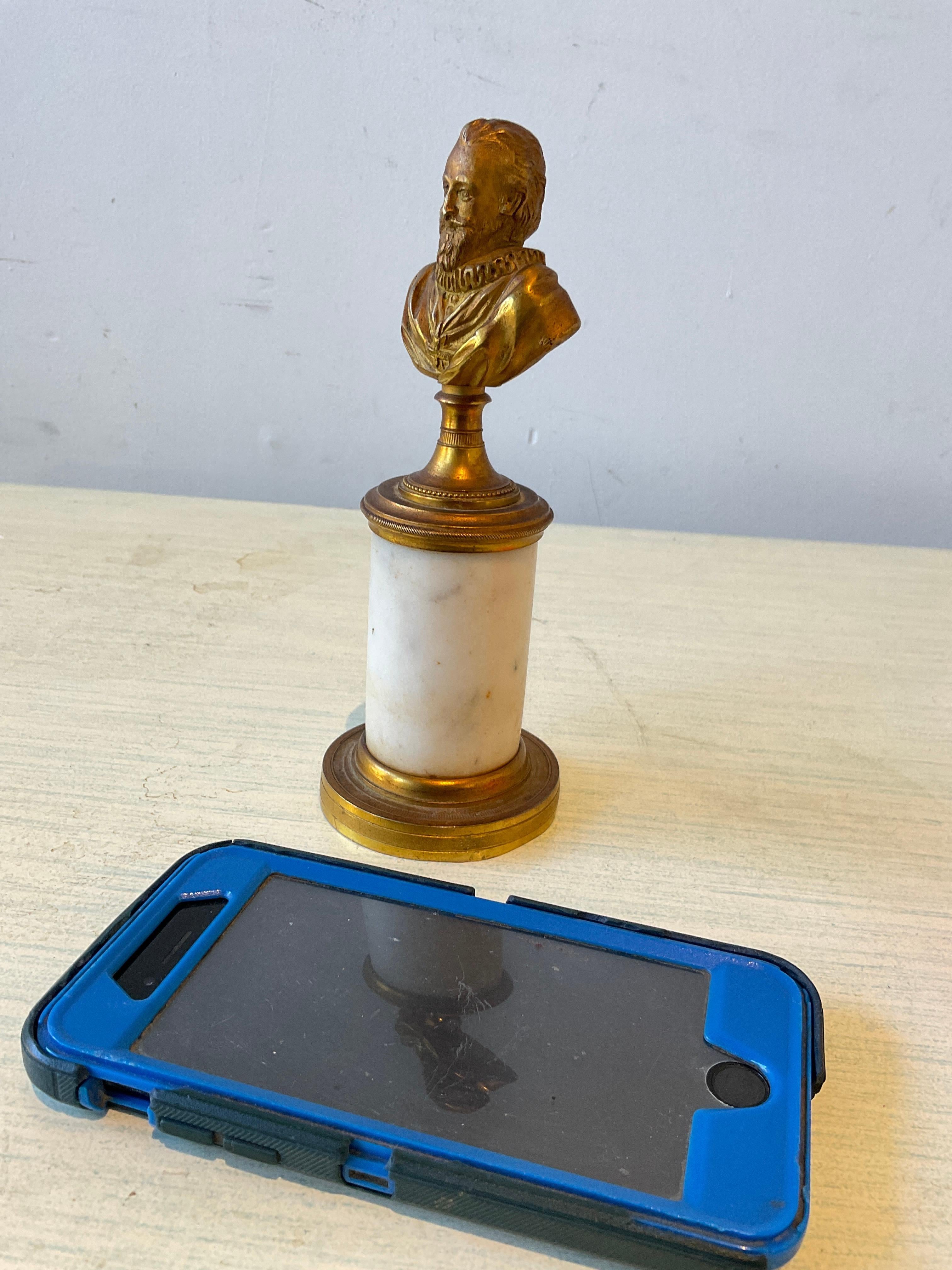 Small 1890s  dore bronze bust of Shakespeare on a marble base.