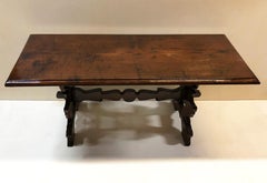 1880s Sofa Table, in Original Italian Antique Solid Walnut