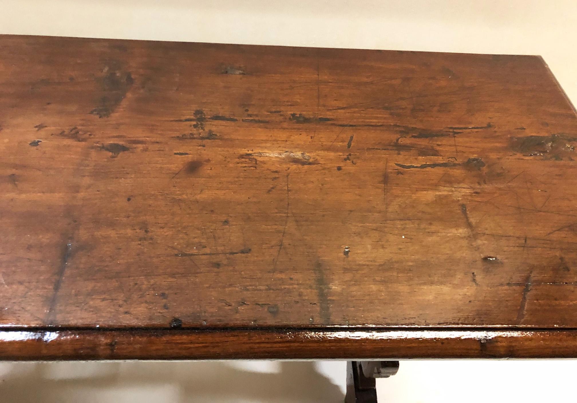 Late 19th Century 1880s Sofa Table, in Original Italian Antique Solid Walnut