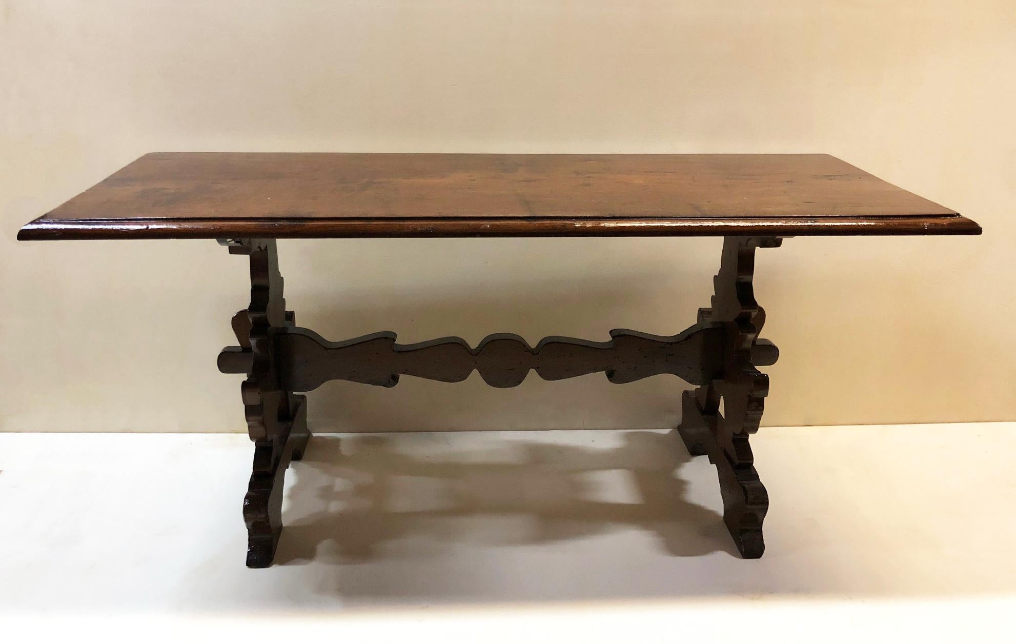 1880s Sofa Table, in Original Italian Antique Solid Walnut 1