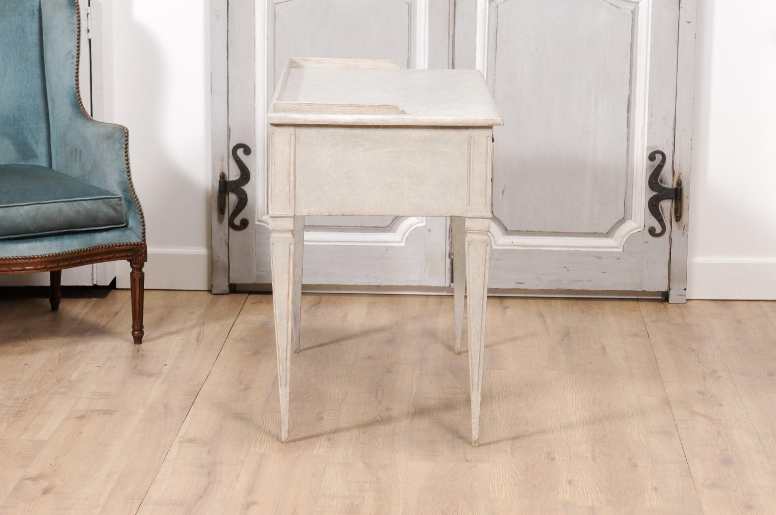 Wood 1880s Swedish Gustavian Style Painted Desk with Five Drawers and Tapered Legs For Sale